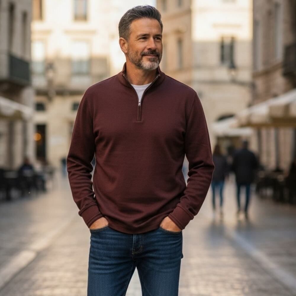 Porter & Ash Mens Burgundy 1/4 Zip Pullover Long Sleeve Shirt - Size: Large